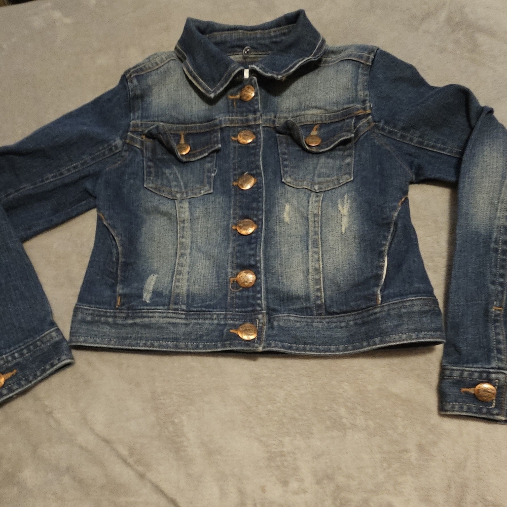 Justice Denim Jean Jacket - Blue With Smiley Face Detail